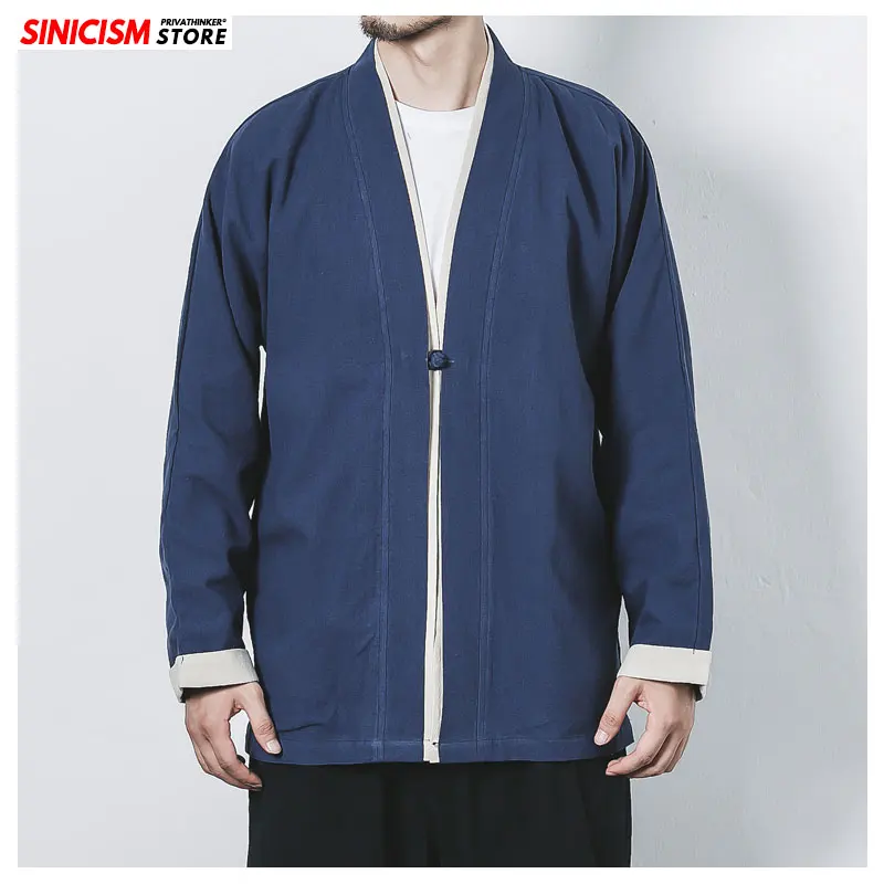 Sinicism Store Мужская винтажная куртка в китайском стиле свободная однотонная осенняя