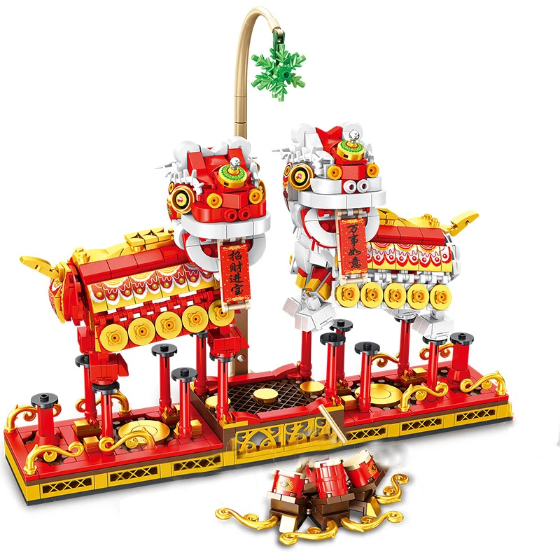 Конструктор Китайский праздник Весны новый год семья ужин Дракон танцевальный