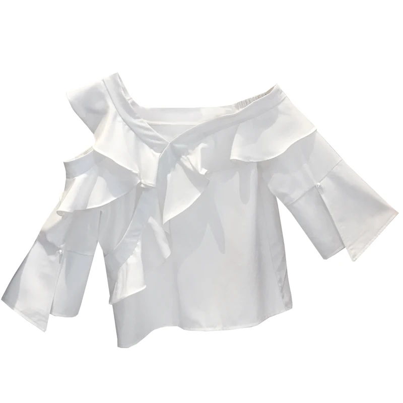 

XUXI 2020 Summer Women New Shirt Female Scheming Design Niche Strapless White Blouse Chemise Femme Streetwear Tops FZ1091