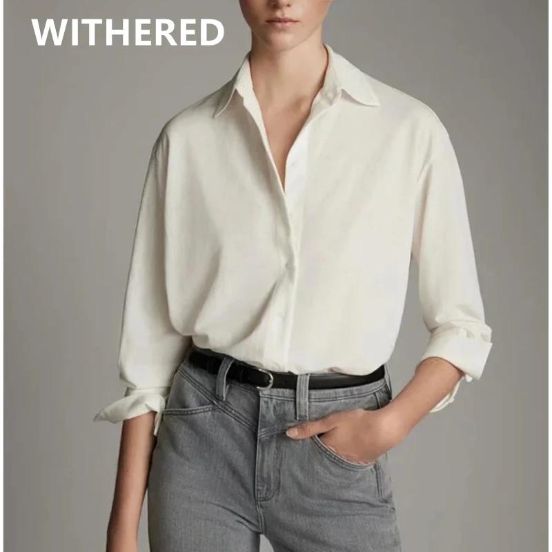 

Dave&Di england style office lady solid simple cotton blouse women blusas mujer de moda 2020 loose shirt womens tops and blouse