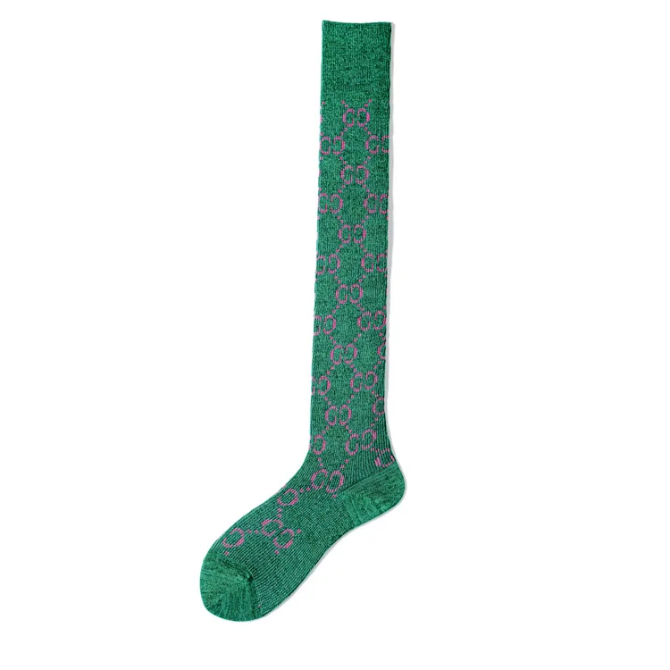 GREEN OVER KNEE Зимние женские чулки с перекрестными коленями, модные женские чулки с золотыми буквами, дамский чулок с высоким голенищем - Цвет: GREEN OVER KNEE