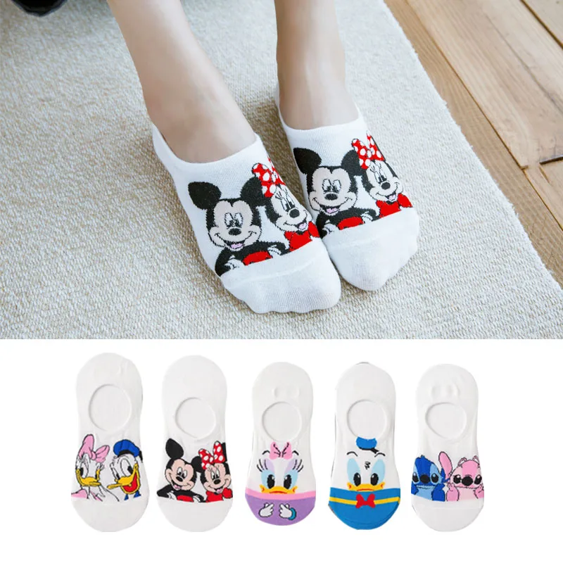 

5 Pairs lot Anime Socks Mickey Donald Duck Minnie Casual Cute women Socks animal Cartoon socks Cotton invisible socks size 35-41