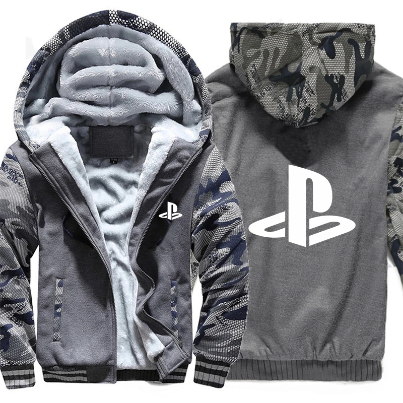 

2021 PlayStation Hoodies Camouflage sleeve Jacket Hoody Zipper Winter Fleece PlayStation Sweatshirt