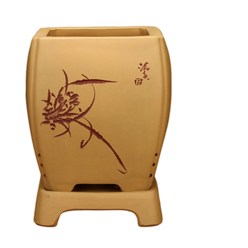 

Zisha Orchid Special Section Mud Handmade High Grade Flower Pot Yixing Ceramic Six Square Bonsai Plant Basin With Tray
