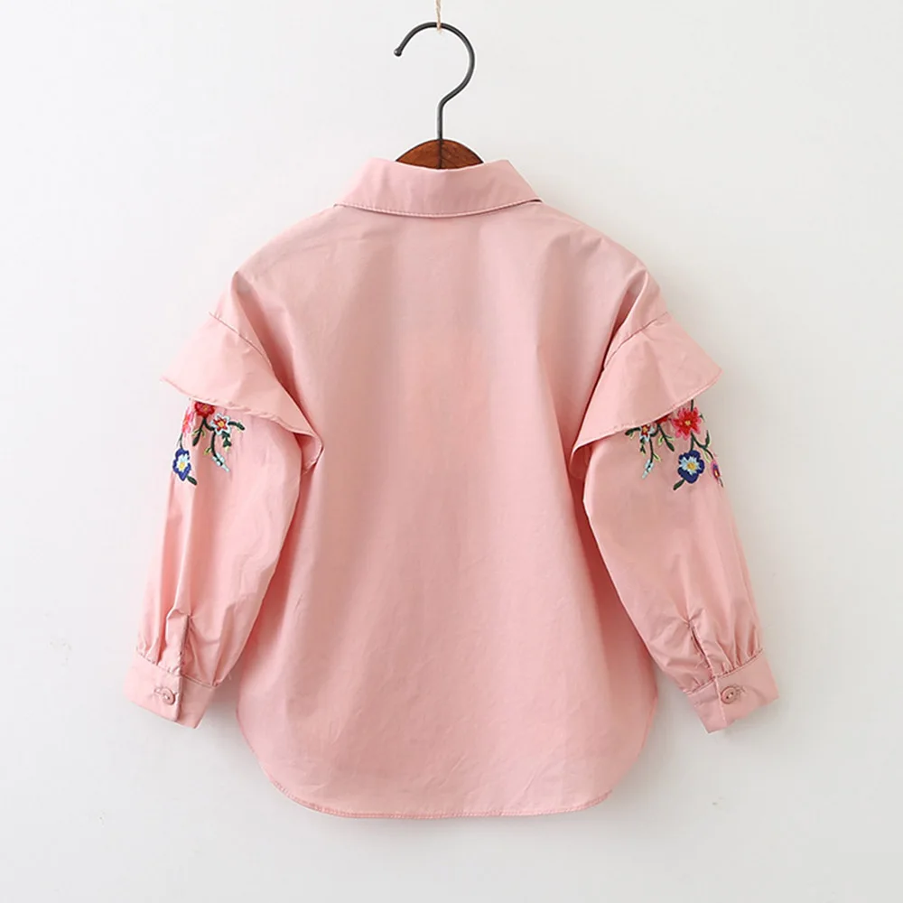 Модная брендовая Блузка для девочек с цветочной вышивкой милая детская Весенняя