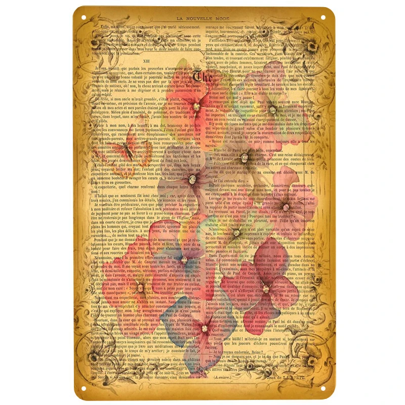 

Hydrangea on old book printed Metal Signs Retro Tin Signs Funny Poster Decor for Bar Pub Club Decoration for Living Room Home