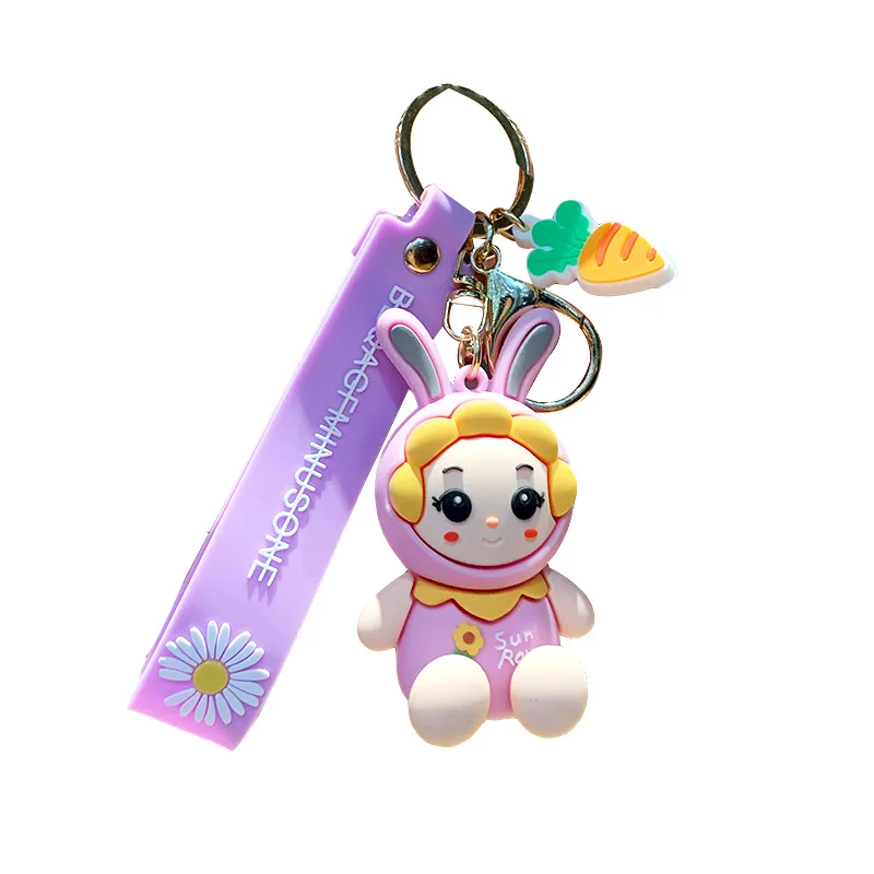 

New Hot Fashion Sunflower Cute Rabbit Keychain Key Ring Silicone Cartoon Animal Key Chain for Women Car Bag Key Holder