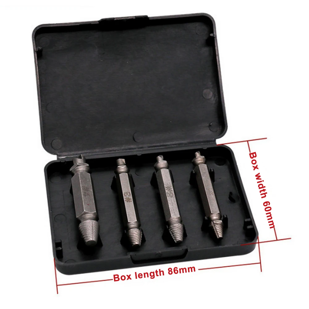 Double Side Drill Out Damaged Screw Extractor Out Remover Handymen Broken Bolt Stud Removal Tool Kit 4pc #1 #2 #3 #4 with Case