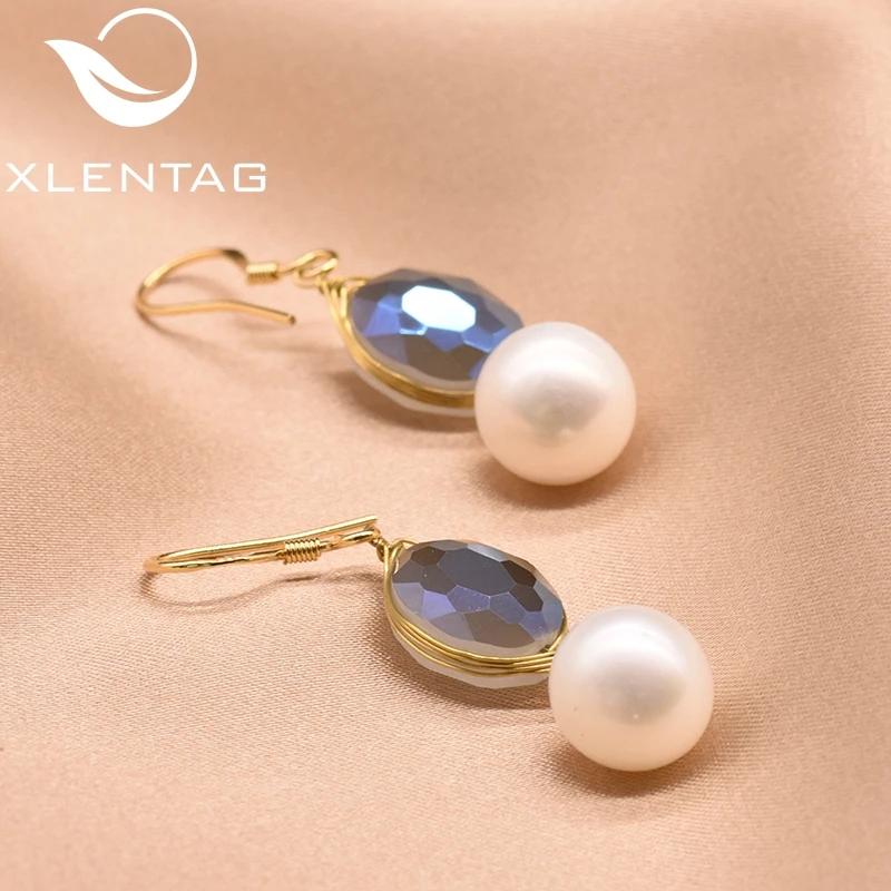 XlentAg натуральный синий камень пресноводный жемчуг Висячие Серьги Brincos Para As Mulheres