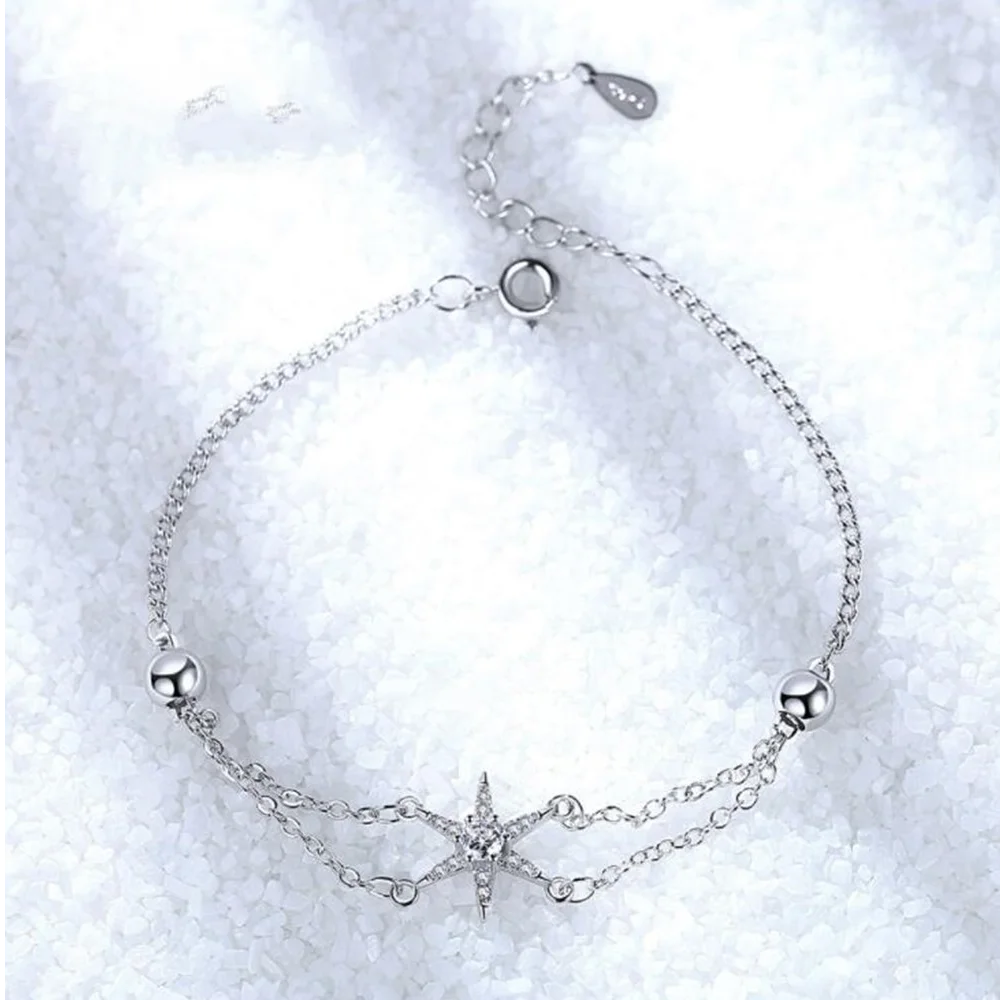 

925 Sterling Silver Bracelet Fashion Jewelry Crystal Simple Retro Hollow Mans Star Zircon Hand Jewelry
