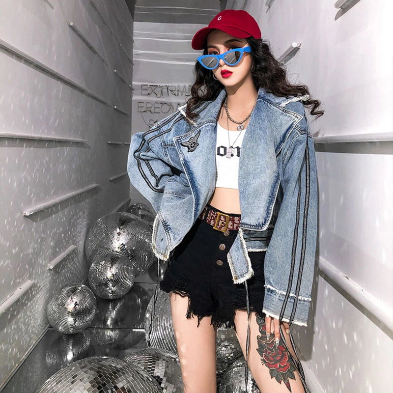 

Unua amo Frayed Tassel Denim Jacket Women Autumn Short Basic Coat 2021 Streewear Fashion Loose Batwing Sleeve Jean Jacket YY007A