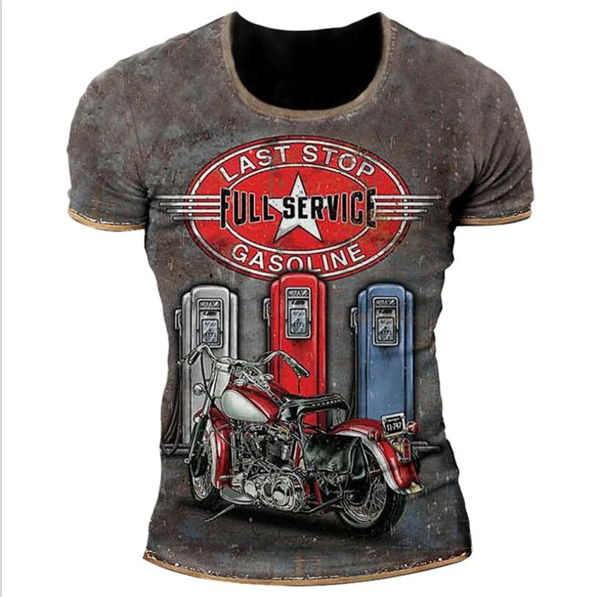

Мужская футболка с круглым вырезом, повседневная спортивная футболка в европейском и американском стиле ретро для езды на мотоцикле, лето ...