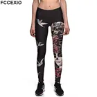 Леггинсы FCCEXIO женские с высокой талией, пикантные эластичные штаны с 3D-принтом летающего журавля и скелета, штаны с эффектом пуш-ап для фитнеса, лето