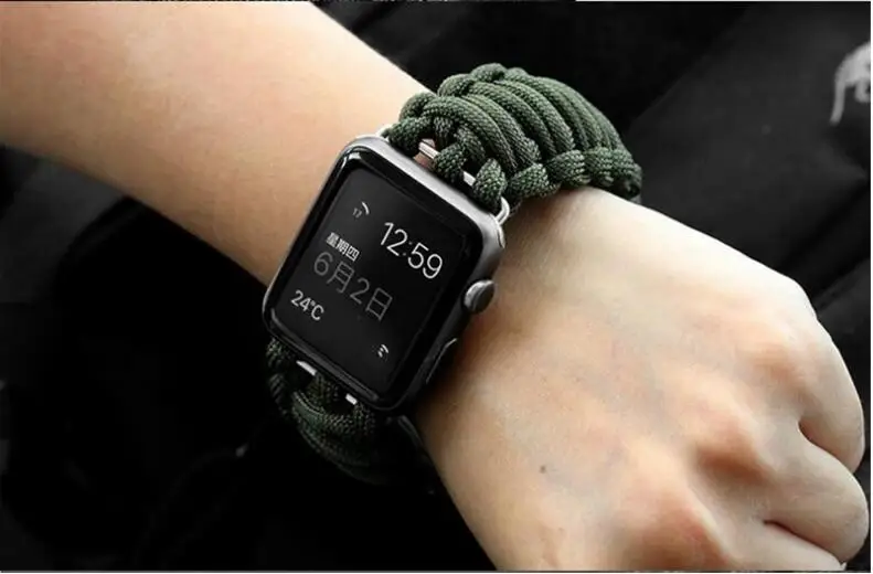 Нейлоновый ремешок для часов Apple Watch iwatch 1 2 3 4 38 мм 42 мм военный тактический парашютный шнур ремень для выживания на открытом воздухе