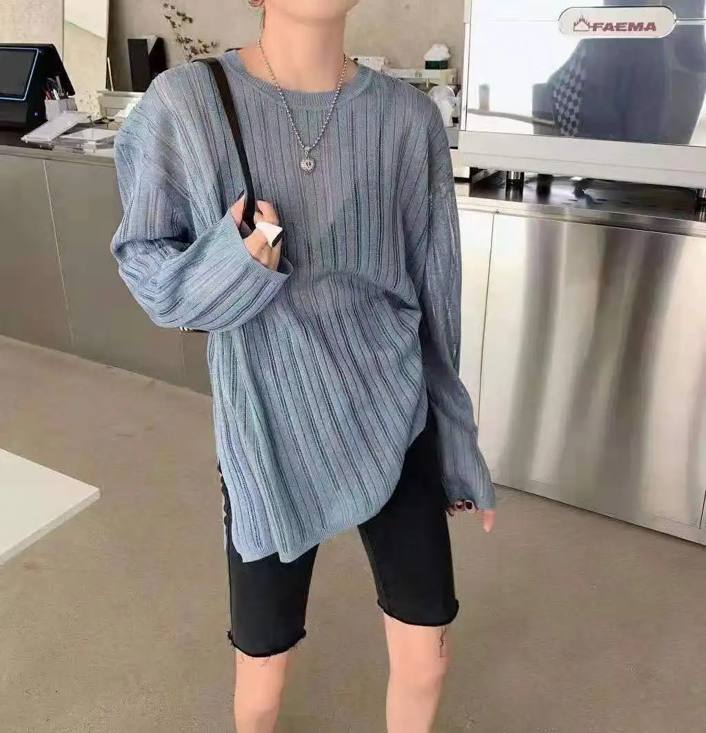 

Hollow Sunscreen Sweater Women's Long Sleeves 2021 Summer New Loose Lazy Wind Bottoming Thin Short Top