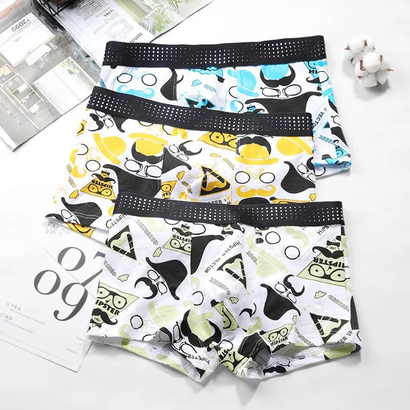 

1pcs Men's underwear men's cotton breathable medium waist boxers middle-aged and young fashion printed boxer pants panties men