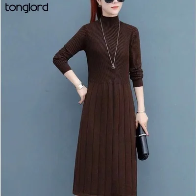 

Tonglord 2020 New Autumn and Winter Knitted Dress Female Korean Version of Slim and Thin Long Over-the-knee Sweater Base Skirt