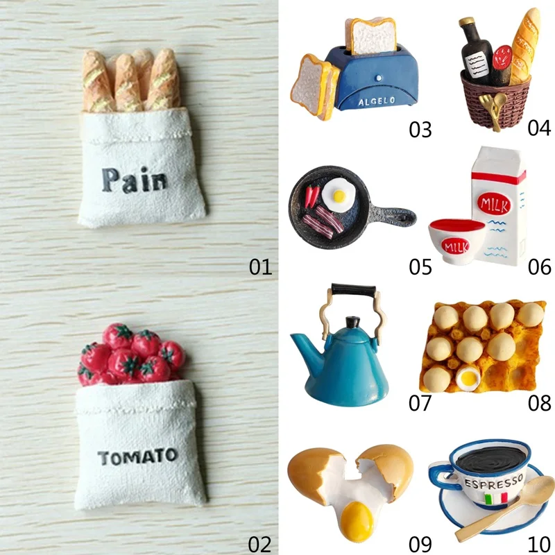 Ev dekorasyon manyetik buzdolabı yapıştırın yapışkan notlar ekmek makinesi domates yumurta Pan demlik süt modeli buzdolabı mıknatısı koleksiyonu