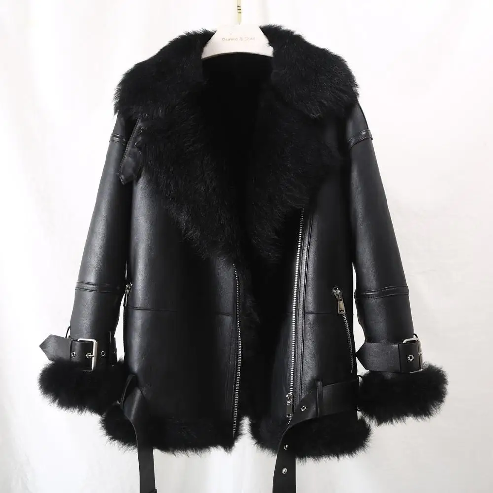 2022 Women's motorcycle jacket short outerwear streetwear Tuscan lamb fur fur coat Winter Jacket thick warm real fur coat