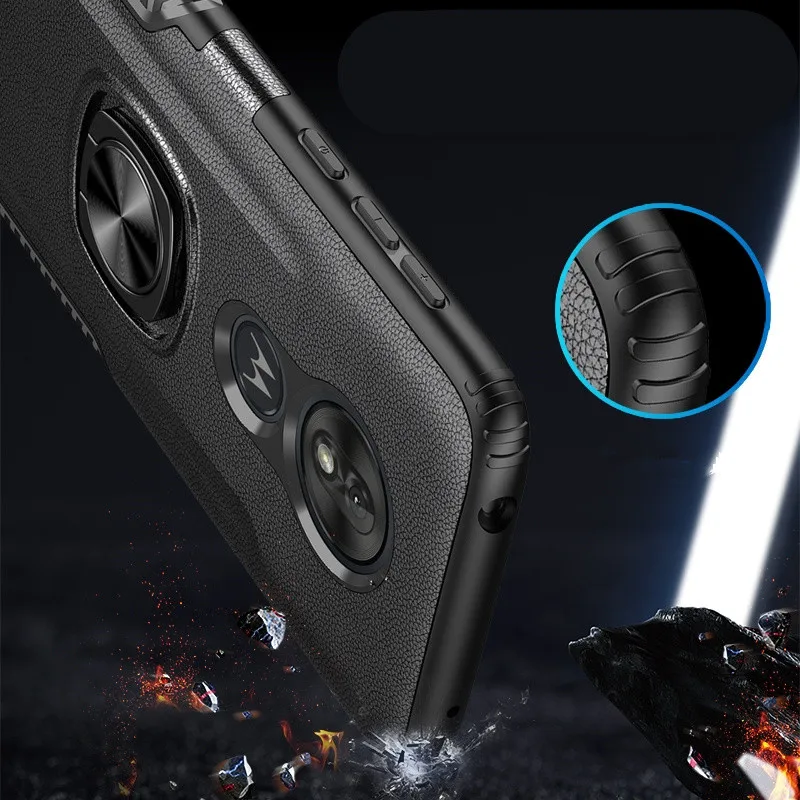 

For Motorola Moto G7 Power Case Luxury Armor Car Magnetic Finger Ring PU Leather Case for Moto G7 Play Soft TPU Back Cover Capa