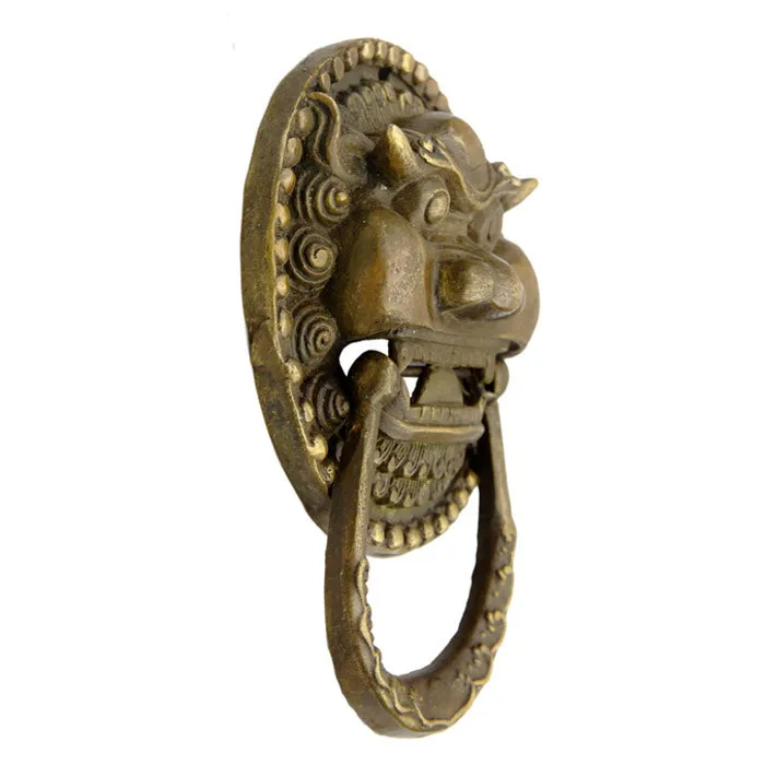 Латунь античная бронза резьба голова льва молоток зверь ручка китайская Чистая