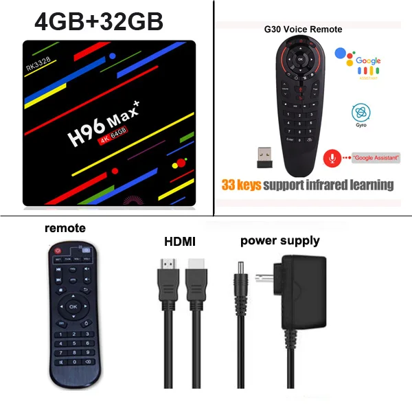 4G 32G G30S H96 MAX Plus Android 9,0 ТВ приставка Rockchip RK3328 4 Гб ОЗУ 64 Гб ПЗУ 4 к H.265 USB3.0 BT4.0 2,4G 5G Wif телеприставка - Цвет: 4G 32G G30S