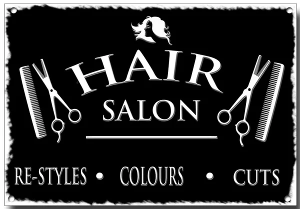

HAIR SALON METAL SIGN RE-STYLES COLOURS CUTS SIGNAGE HAIR CUTS SHOP SCISSORS