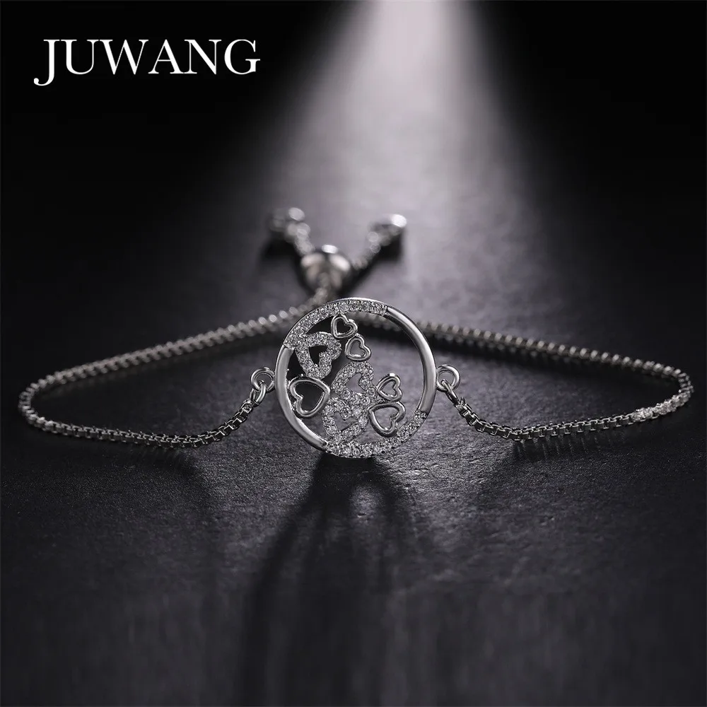 JUWANG Gold Heart Bracelets&ampBangles Jewelry Cubic Zircon For Women Lovers Wedding Charm Bracelet Adjustable Chain | Украшения и