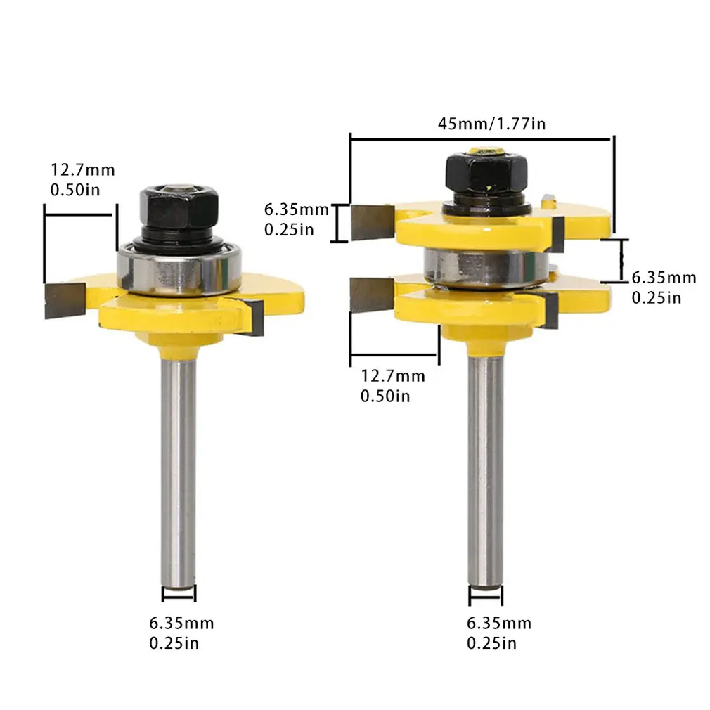 

2pcs set 3 Teeth T-type Tenon Knife Cutter Bit Tongue & Groove Router Bit Set T-Shape Wood Milling Neutral high speed steel