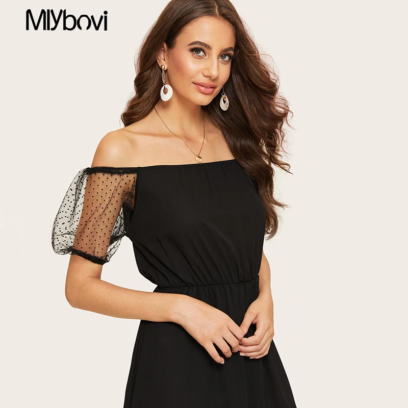 Elegant Lace Off Shoulder Dress Summer 2020 Tube Black Sexy High Waist Slim A Line Vestido Vestidos | Женская одежда