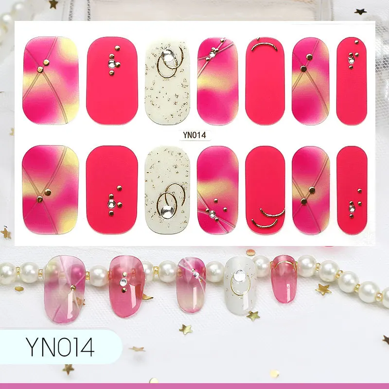 

Lamemoria 14tips/ 5D nail art stickers gradient color rhinestone nail decoration ring and flower type self-adhesive DIY manicure