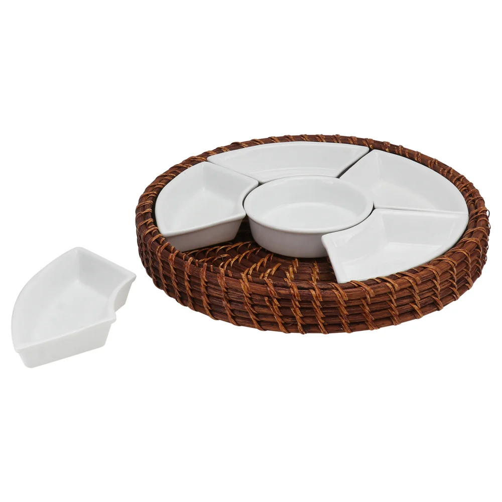 

1 Set of Festival Snack Tray Waterproof Fruit Plate Rattan Woven Ceramic Tray