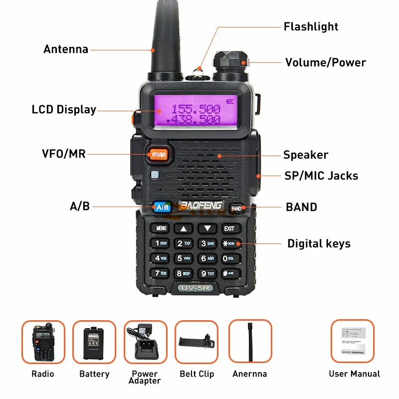 baofeng original uv5r walkie talkie dual band 136 174mhz 400 520mhz portable bf uv 5r two way radio pofung hf transceiver free global shipping