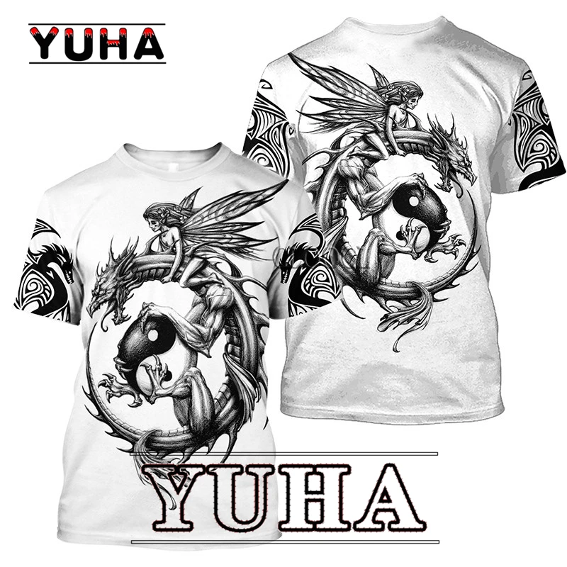 

、 Летняя мужская футболка с фотографией дракона и 3D-принтом в стиле Харадзюку, повседневные футболки с коротким рукавом, топы унисекс