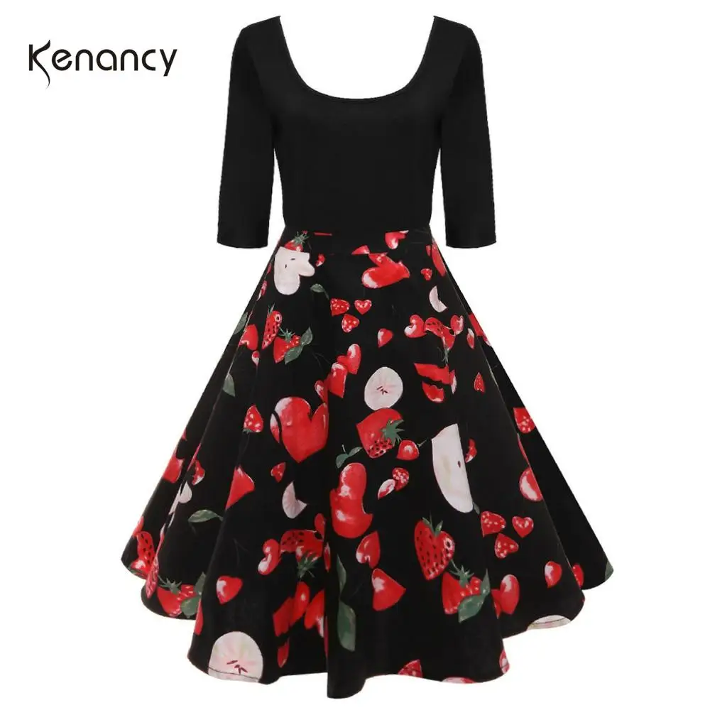 Женское винтажное платье с принтом клубники на весну лето|Женские платья| |