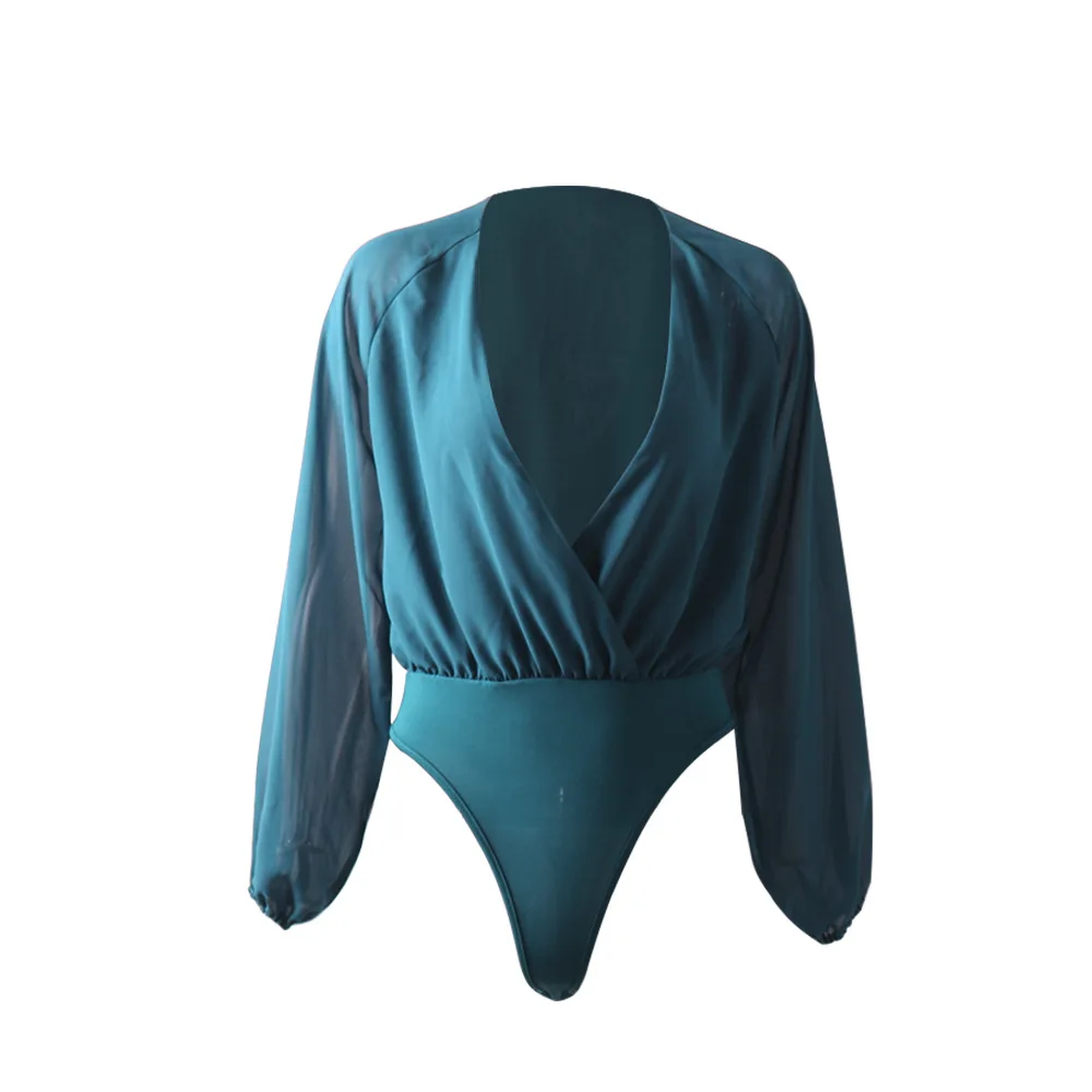 

Hot Sale 2020 Summer Women Jumpsuit Casual New Full Sleeve V-neck Chiffon Solid Color Regular Bottoming Slim Wild Jumpsuits