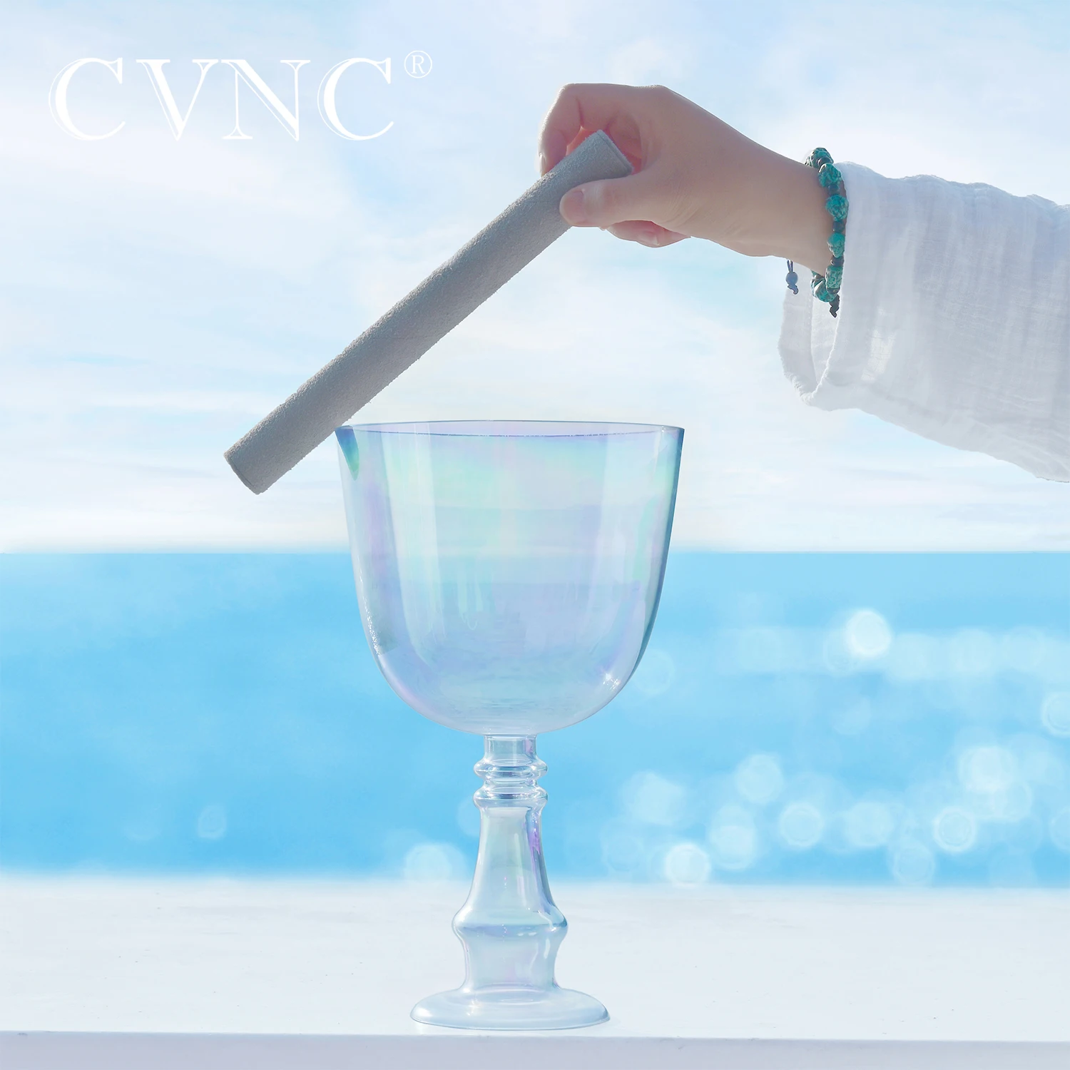 Чакра с прозрачной ручкой CVNC 6 дюймов Кварцевая чакра Хрустальная поющая чаша