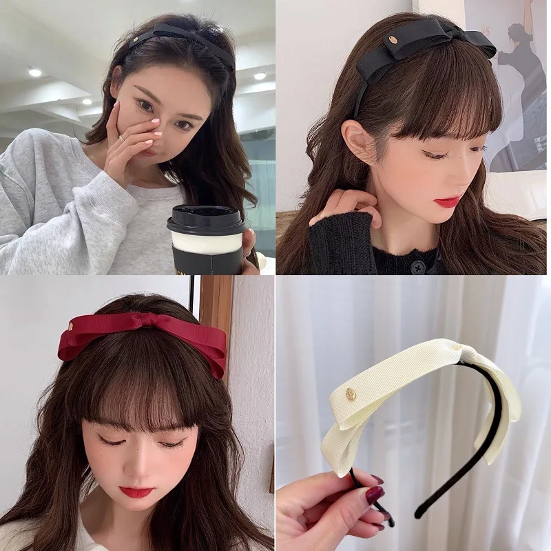 

Retro Korean Solid Bow Bezel Hairband Headwear for Women Girls Kwali Hair Bands Hoop for Hair Accessories Designer Headband