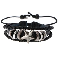 five pointed star beaded leather bracelet personalized woven student jewelry adjustable leather bracelet