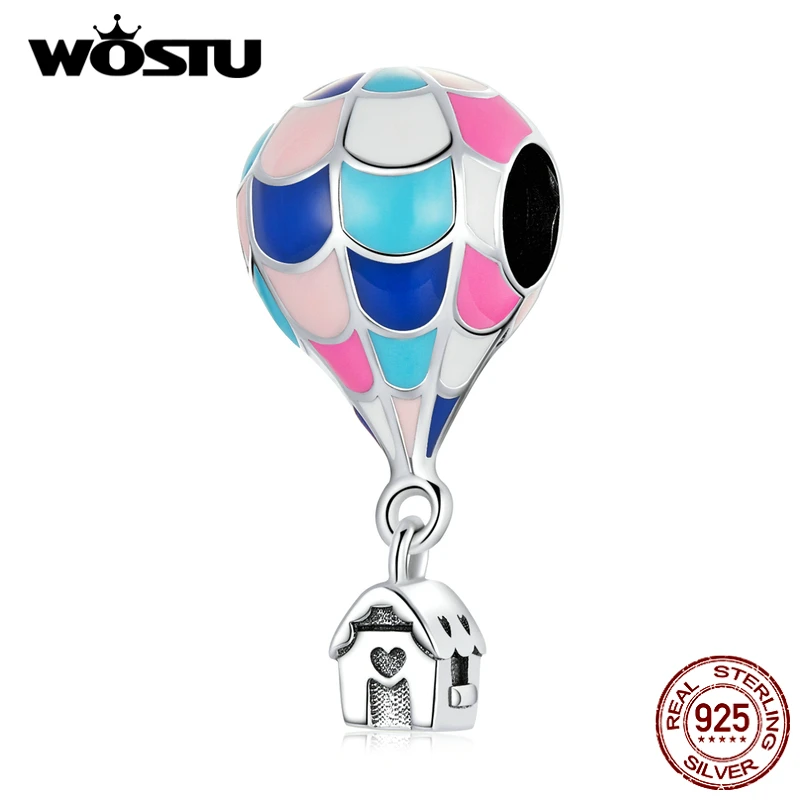 

WOSTU 925 Sterling Silver Vinatge Hot Air Balloon Hut Charm Bead Pendant Fit Original Bracelet Necklace For Women Jewelry CTC545
