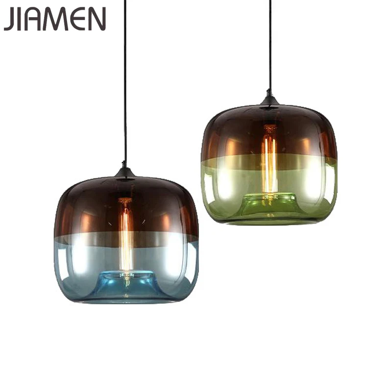 

JIAMEN Modern Green/Blue Gradient Glass Pendant Lamp Led E27 Bulb Hanging Lights for Living Room Kitchen Home Decor Luminaire
