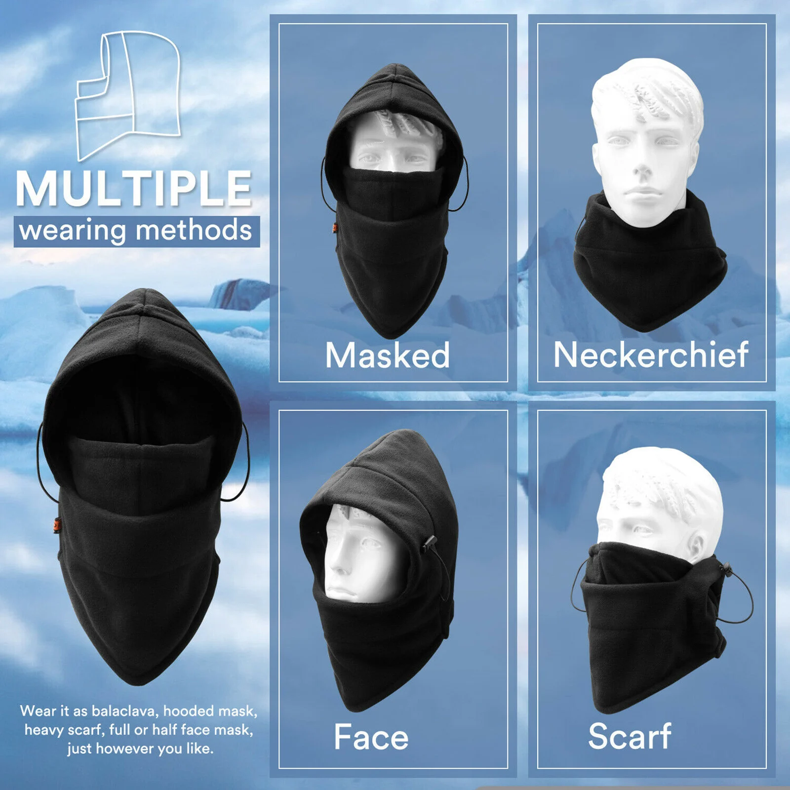 

Winter Fleece Neck Warm Balaclavas Hat Face Covering Hood Cap Windproof Ski Hat Men Women LL@17