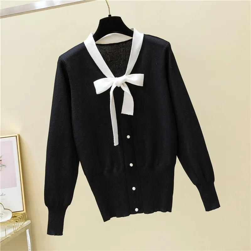 2020 весенний вязаный свитер с воротником-бабочкой женский бантом и длинным