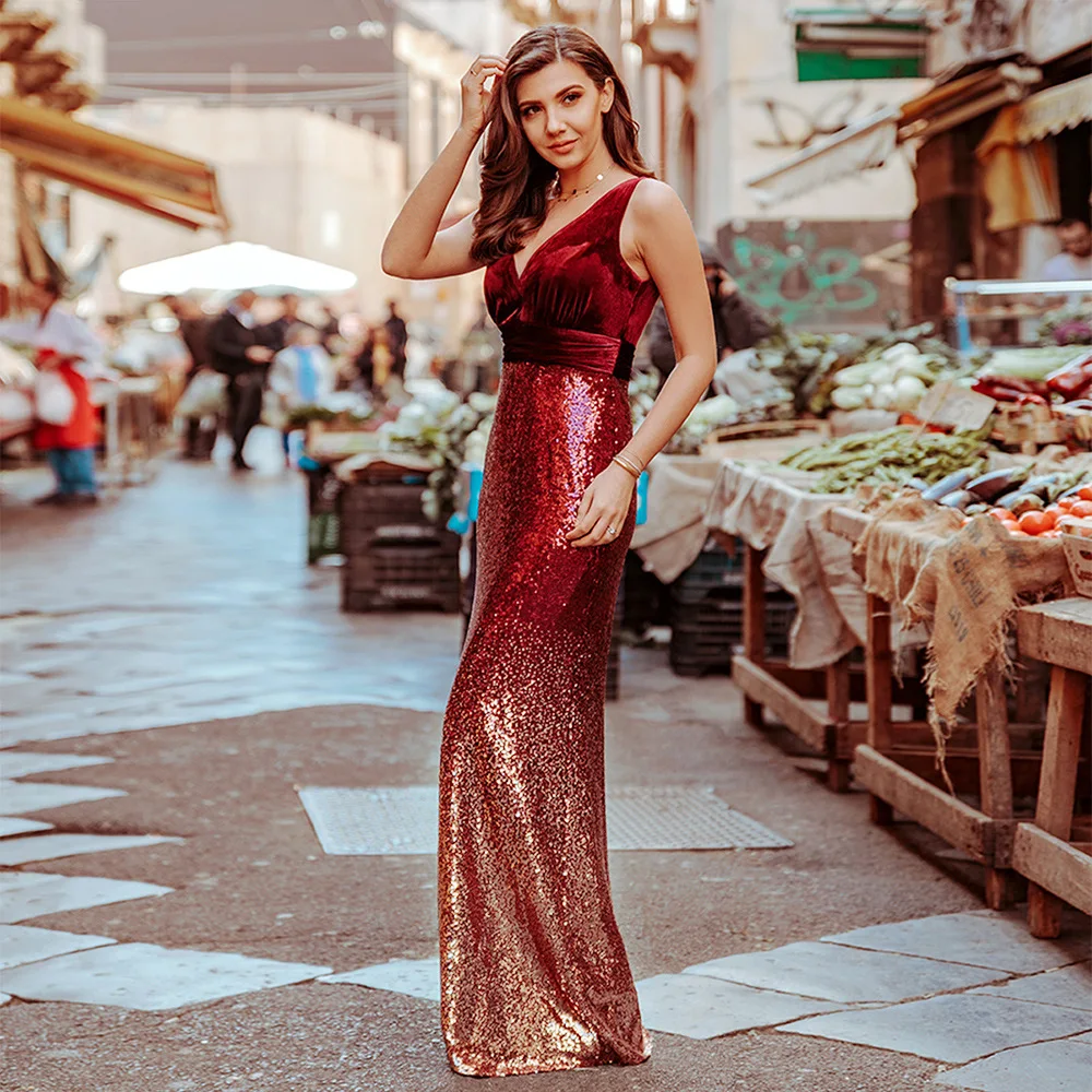 2020 Весенние новые женские длинные платья сексуальные красные зеленые с