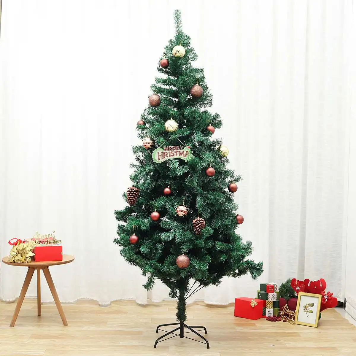 

6ft 7ft Artificial Pine Christmas Tree Holiday Decoration with Solid Metal Stand 1000 1200 Tips Easy Assembly Green White