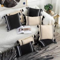 boho style cushion cover black ivory handmade neutral decoration pillow cover 45x45cm30x50cm for sofa bed grey ivory diam