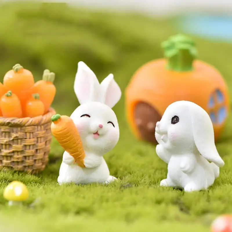 

Lovely Miniature Figurine Animal Garden Mini Rabbit Resin Fairy Ornament Flower Plant Pot Home Decor Supply Newest7 Pieces/Set