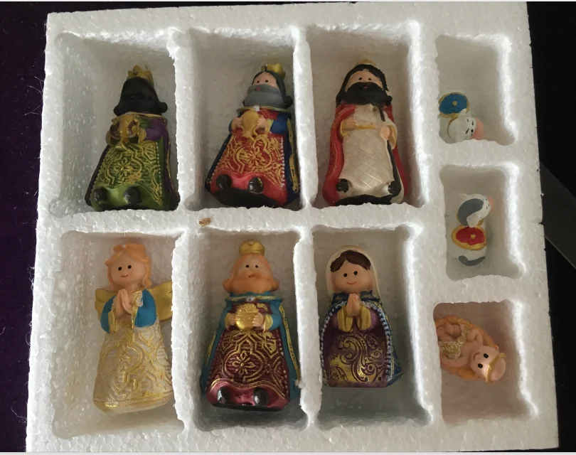 9pcs Suit 9 шт. костюм каваи мини персонаж Христос статуя Рождественская сцена перстень из нержавеющей стали подарок ремесло элегантный орнамент для дома - Цвет: 9pcs Suit