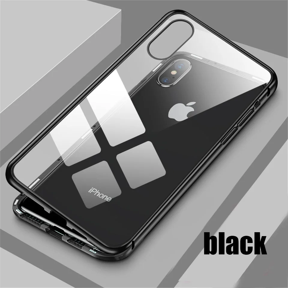 Магнитный чехол для iPhone 11 X Xr Xs Max 6 6s 7 8 Plus, противоударный чехол для iPhone 11 Pro Max, задняя крышка из закаленного стекла - Цвет: Черный