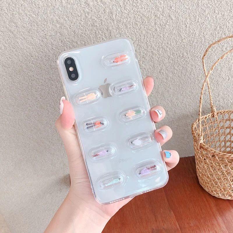 Забавные 3D милые капсулы в виде капсул прозрачный мультяшный чехол для iPhone 11 12 Pro X